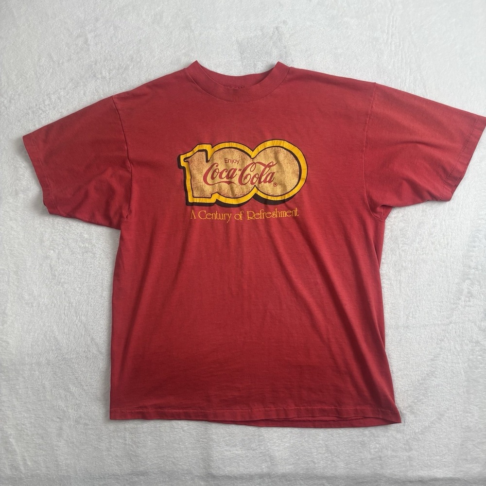 VTG 80's 1986 Coca-Cola Century of Refreshment Red SS Graphic Shirt Men's Medium